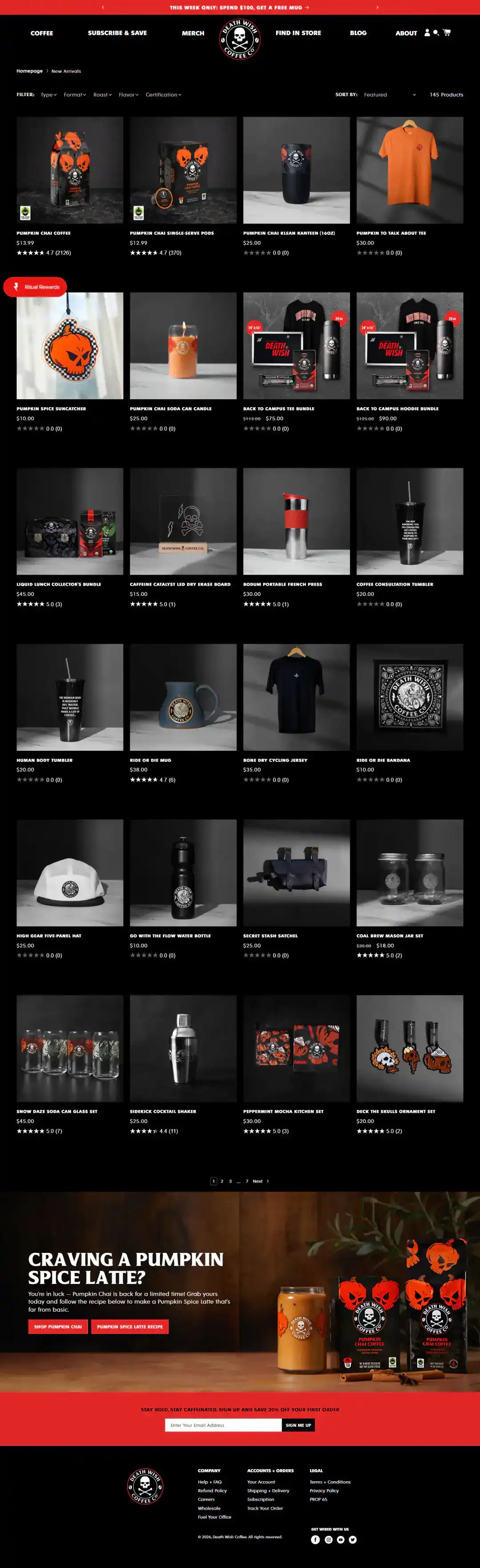 Death Wish Coffee Shopify Project | Vivek Codes collection page desktop Shopify storefront capture