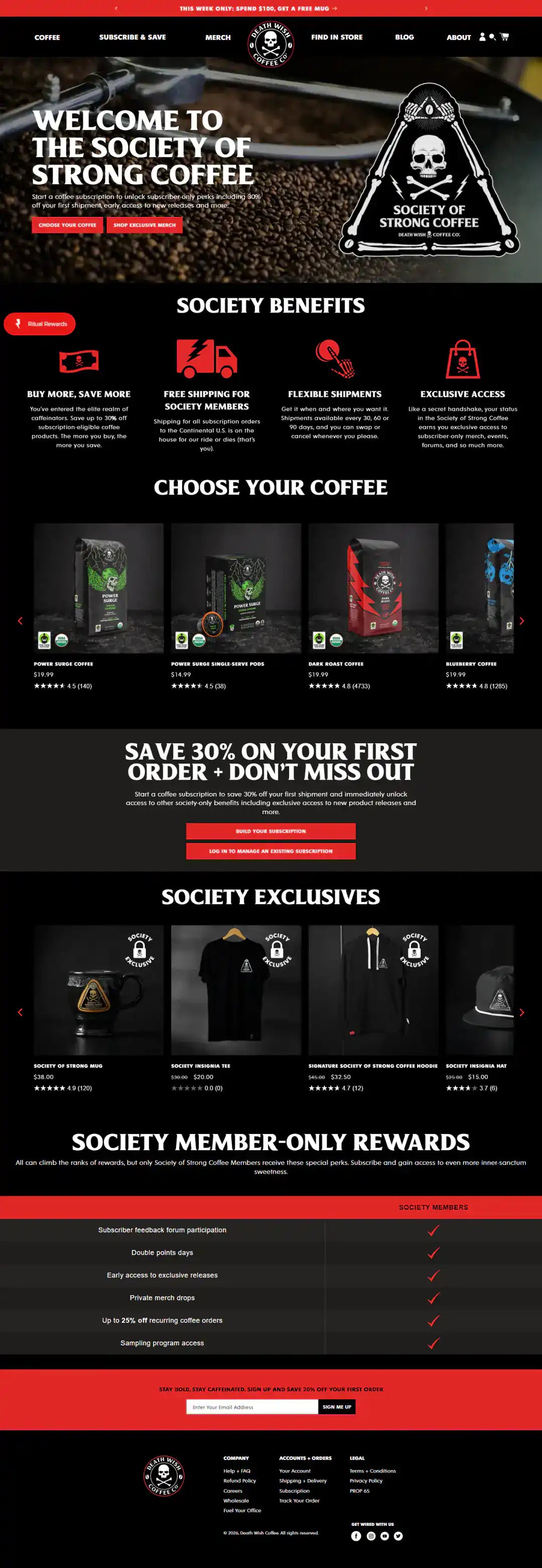 Death Wish Coffee subscription page page storefront screenshot