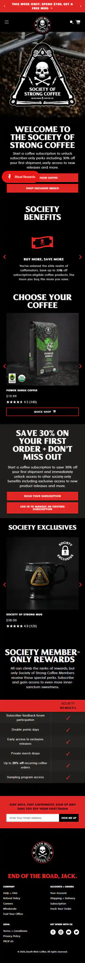 Death Wish Coffee Shopify Project | Vivek Codes subscription page mobile Shopify storefront capture