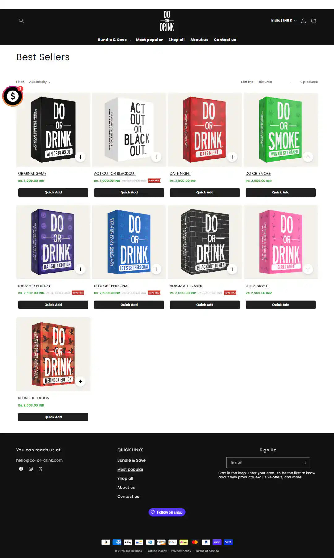 Do or Drink collection page storefront screenshot