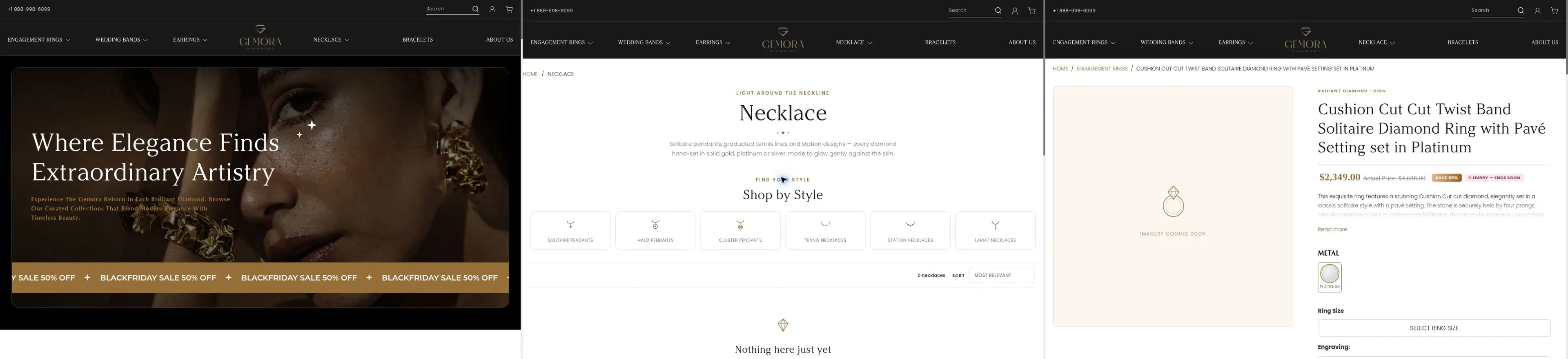 Gemora Diamonds collection page storefront screenshot