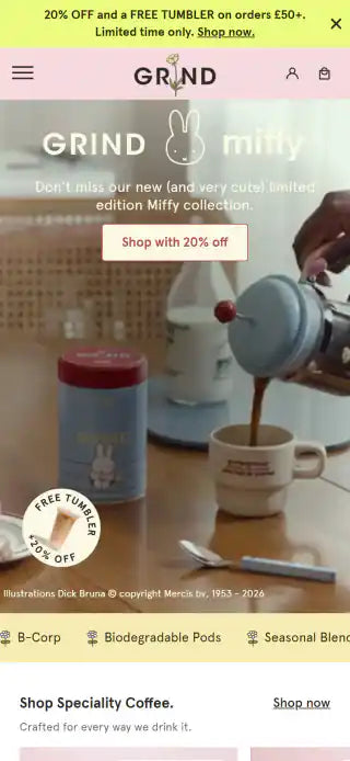 Grind Shopify Project | Vivek Codes homepage mobile Shopify storefront capture