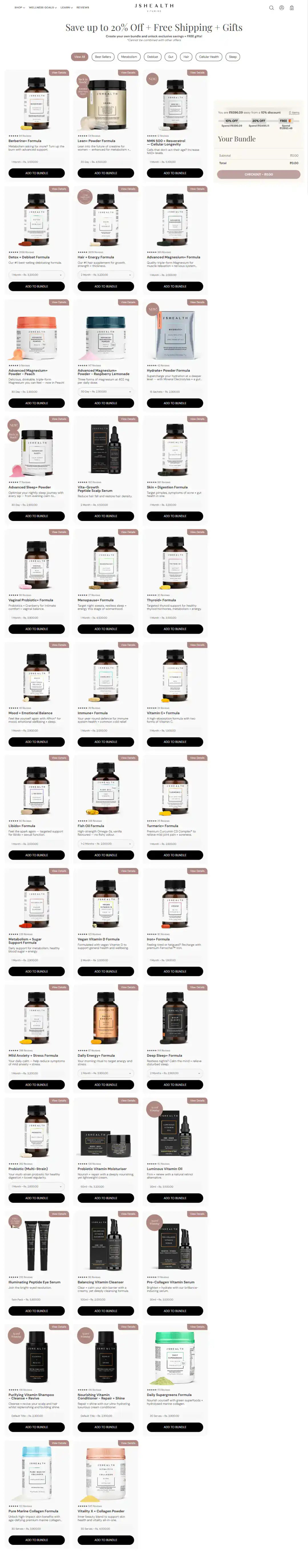 JSHealth Vitamins Shopify Project | Vivek Codes bundle page desktop Shopify storefront capture