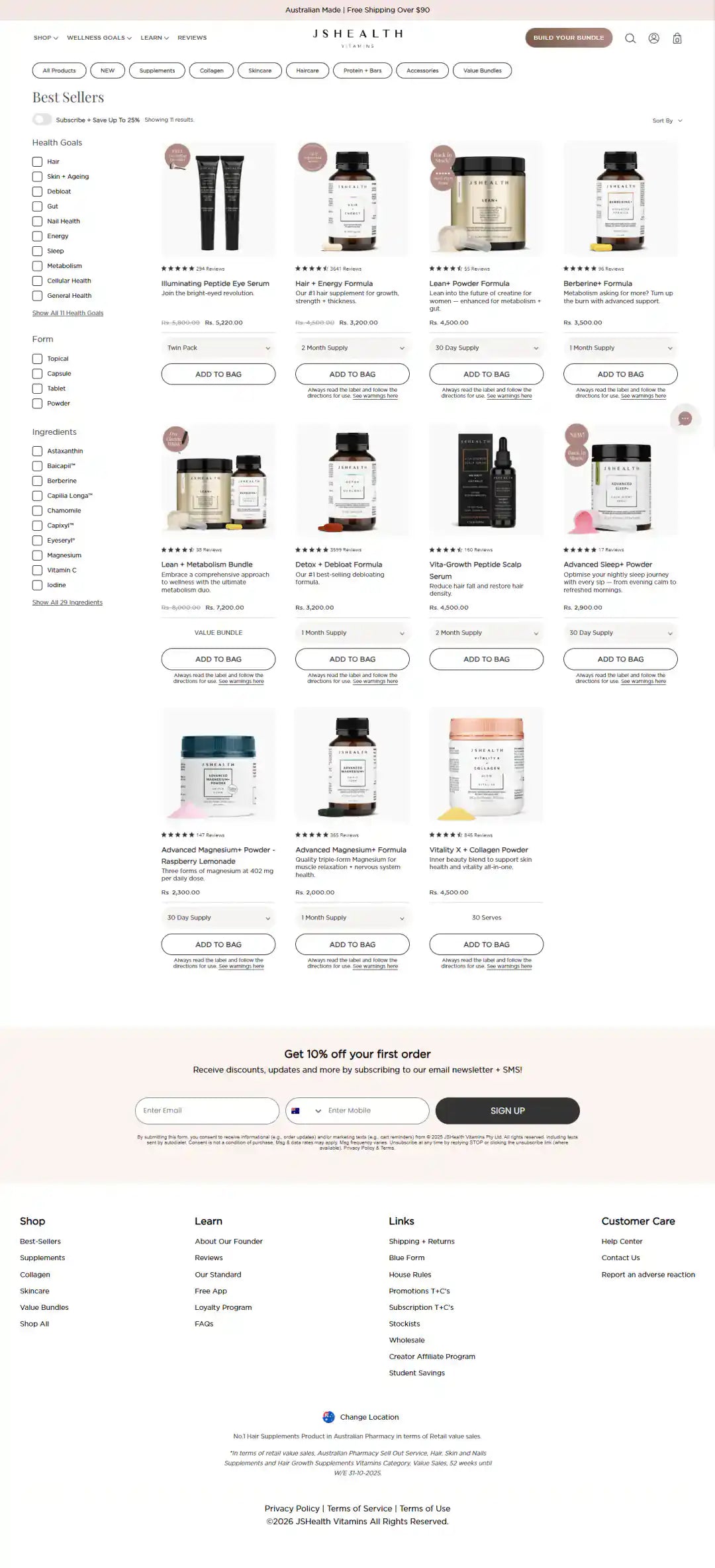 JSHealth Vitamins Shopify Project | Vivek Codes collection page desktop Shopify storefront capture