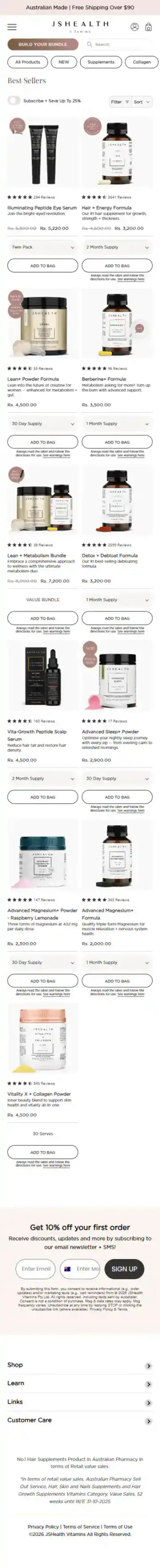 JSHealth Vitamins Shopify Project | Vivek Codes collection page mobile Shopify storefront capture