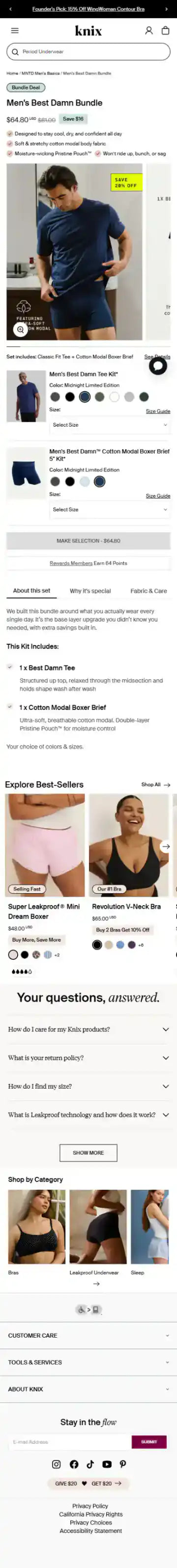 Knix Shopify Project | Vivek Codes bundle page mobile Shopify storefront capture