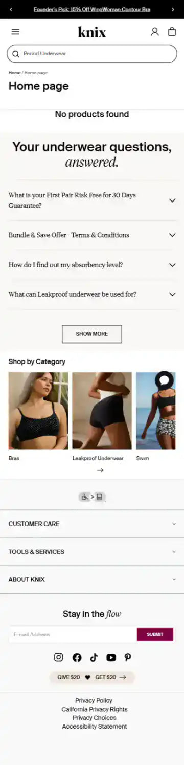 Knix Shopify Project | Vivek Codes collection page mobile Shopify storefront capture