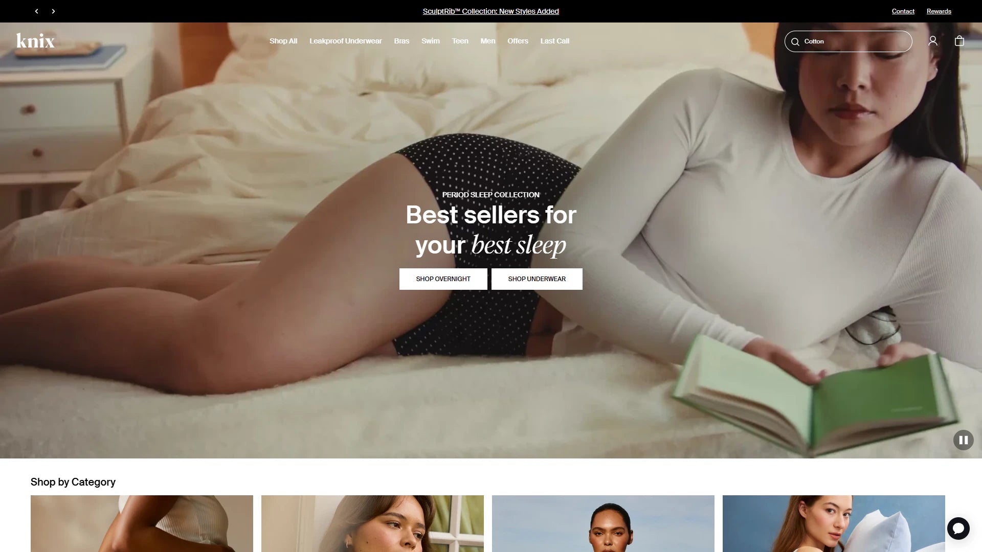Knix homepage Shopify storefront capture