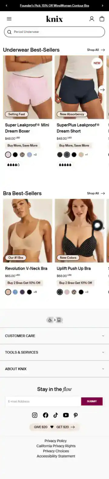 Knix Shopify Project | Vivek Codes product finder mobile Shopify storefront capture