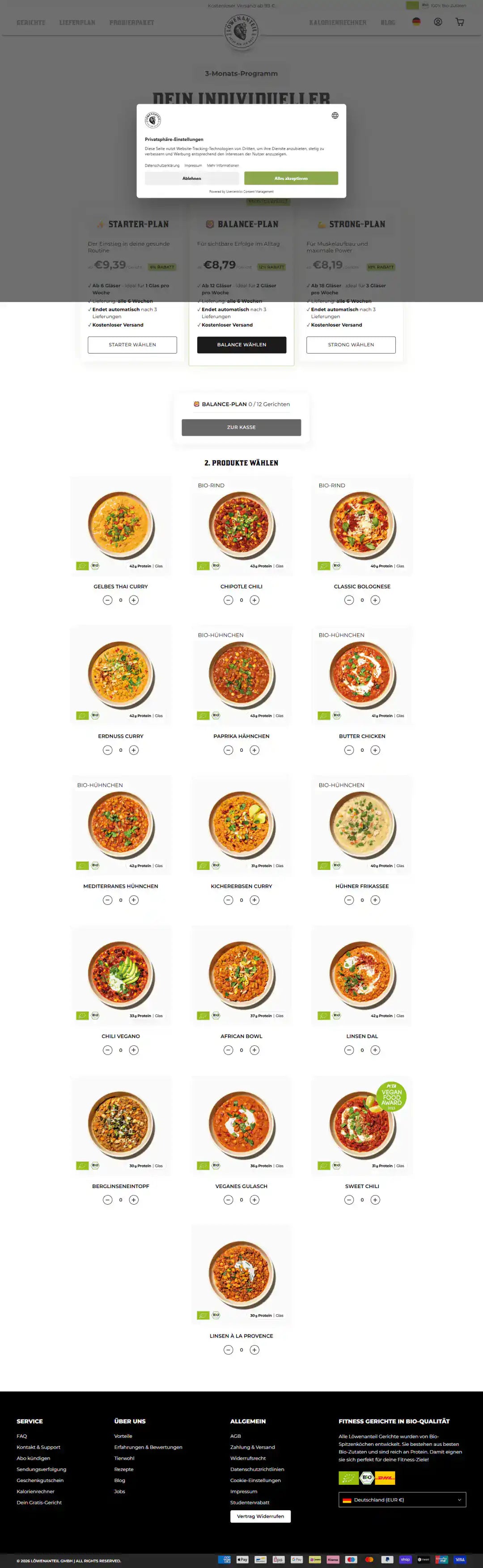 Löwenanteil Shopify Project | Vivek Codes subscription page desktop Shopify storefront capture