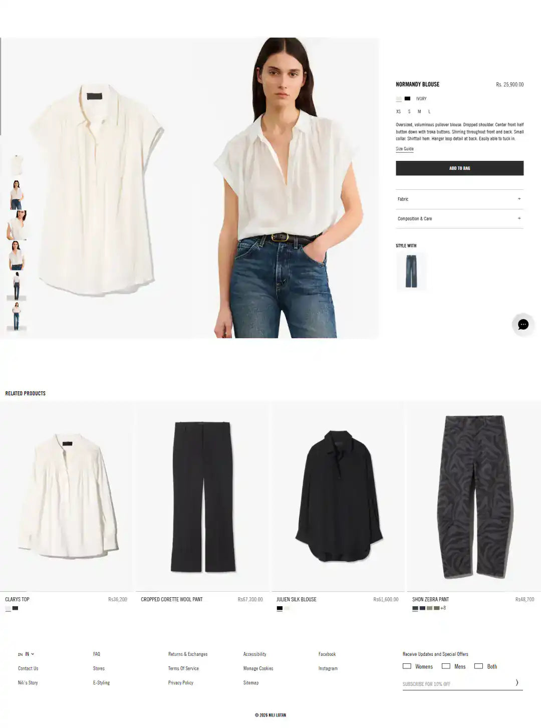 Nili Lotan product page storefront screenshot