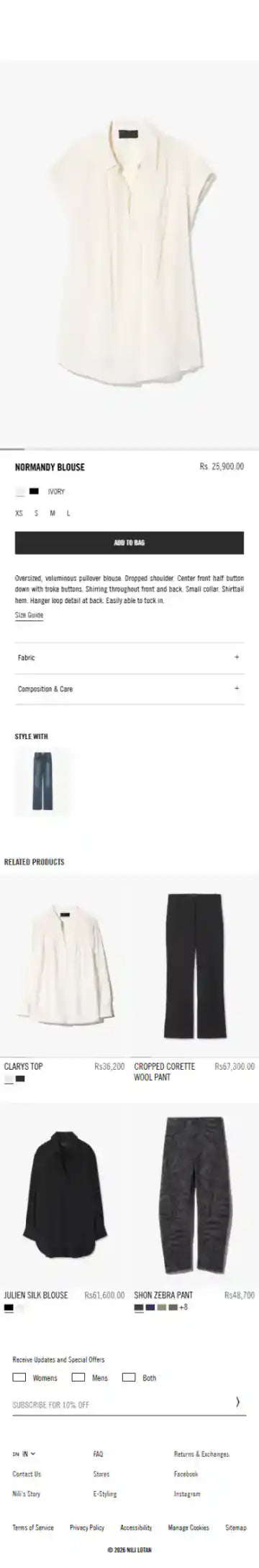 Nili Lotan Shopify Project | Vivek Codes product page mobile Shopify storefront capture