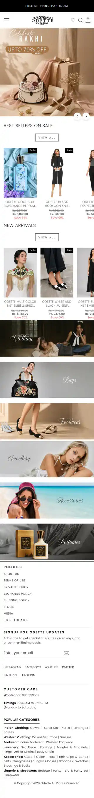 Odette Shopify Project | Vivek Codes homepage mobile Shopify storefront capture