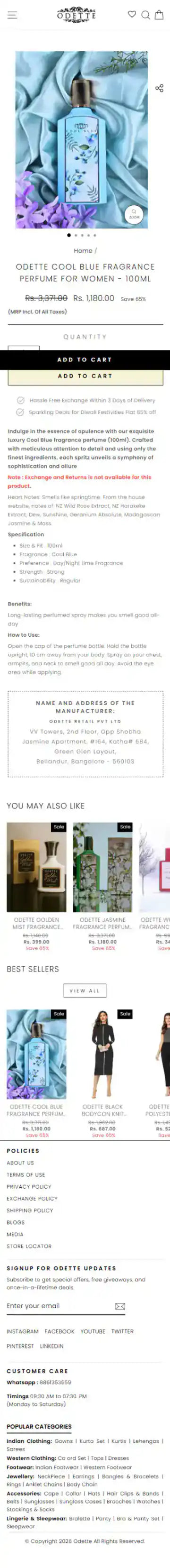 Odette Shopify Project | Vivek Codes product page mobile Shopify storefront capture