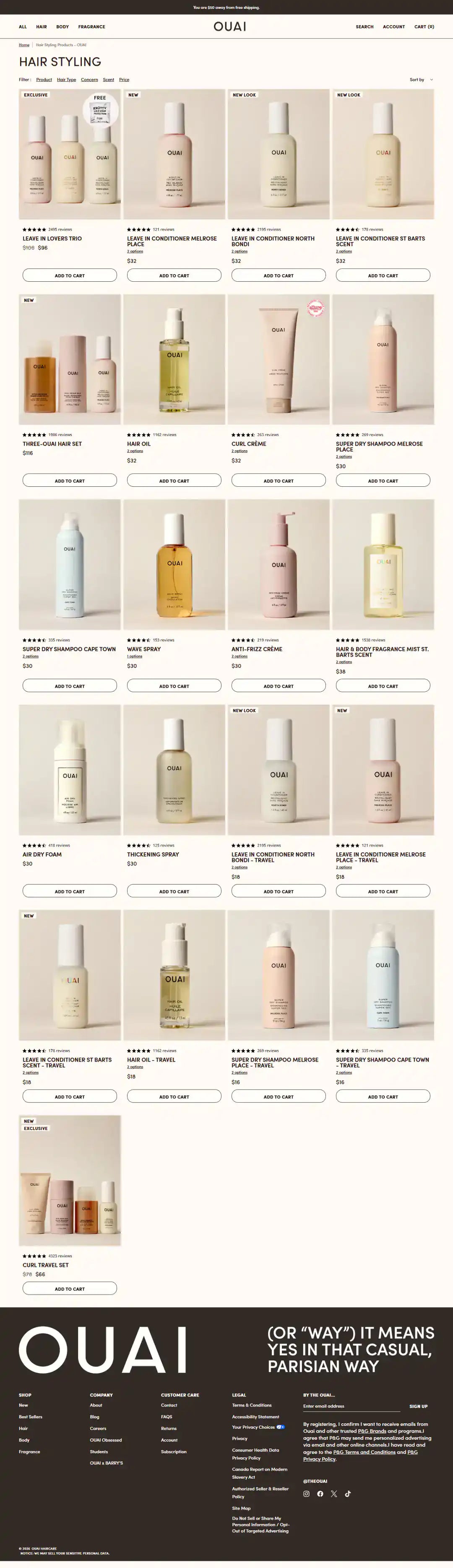 OUAI Shopify Project | Vivek Codes collection page desktop Shopify storefront capture