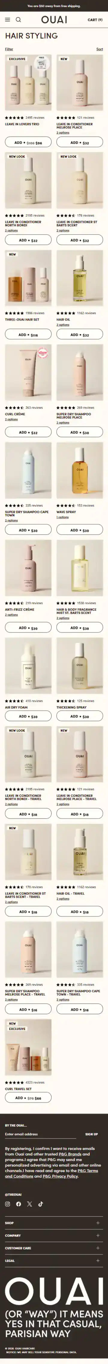 OUAI Shopify Project | Vivek Codes collection page mobile Shopify storefront capture