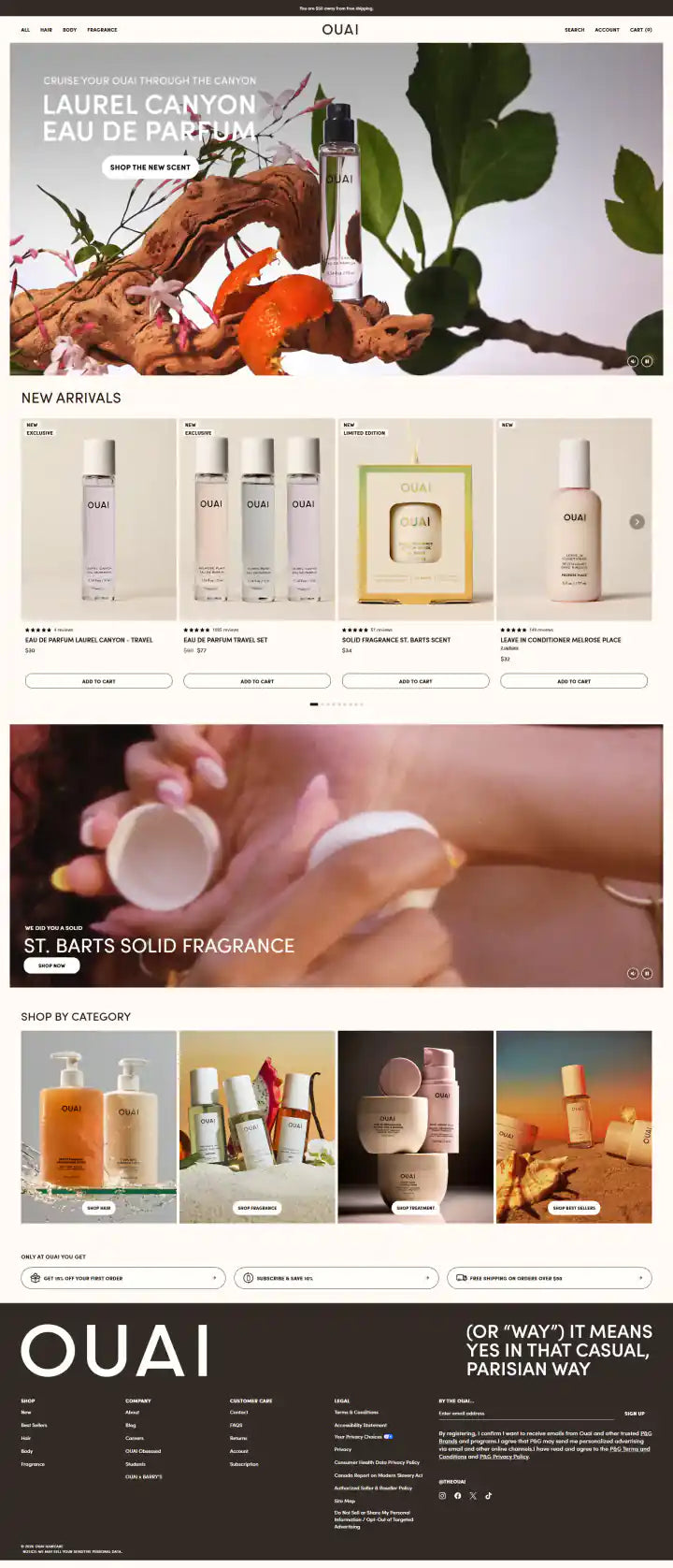 OUAI Shopify Project | Vivek Codes homepage desktop Shopify storefront capture