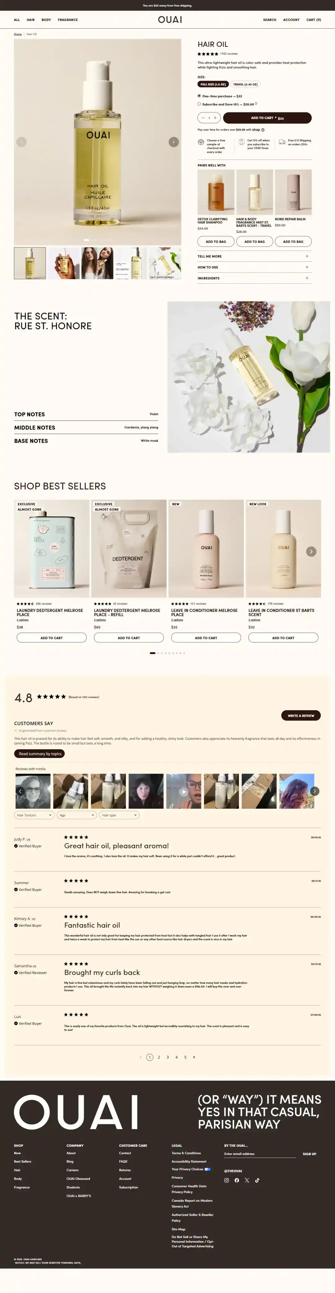 OUAI Shopify Project | Vivek Codes product page desktop Shopify storefront capture