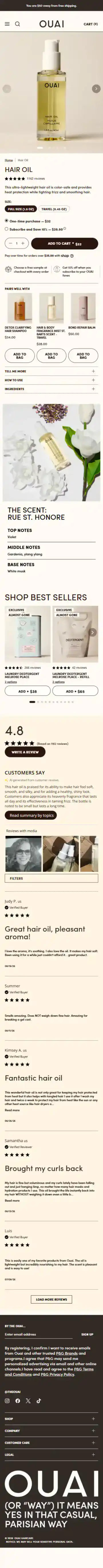OUAI Shopify Project | Vivek Codes product page mobile Shopify storefront capture