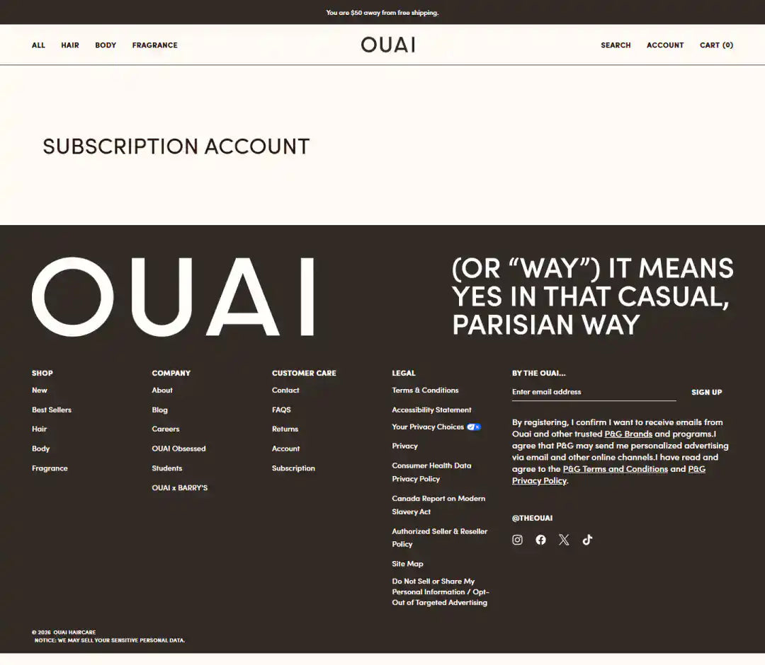 OUAI Shopify Project | Vivek Codes subscription page desktop Shopify storefront capture
