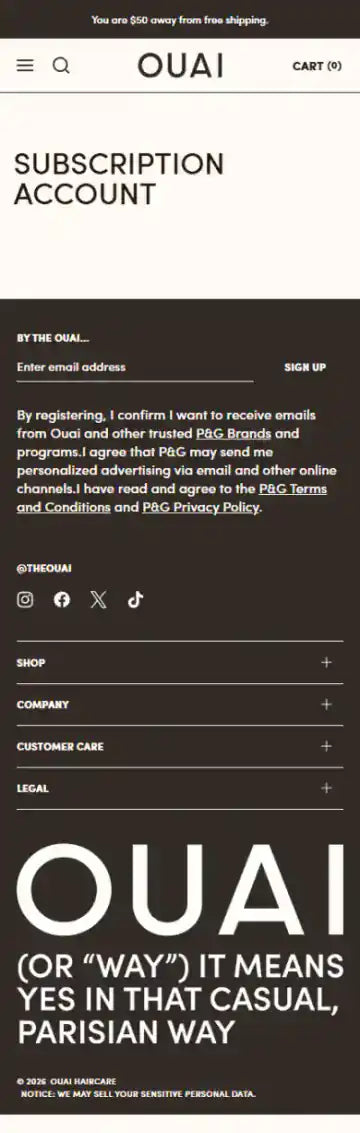 OUAI Shopify Project | Vivek Codes subscription page mobile Shopify storefront capture