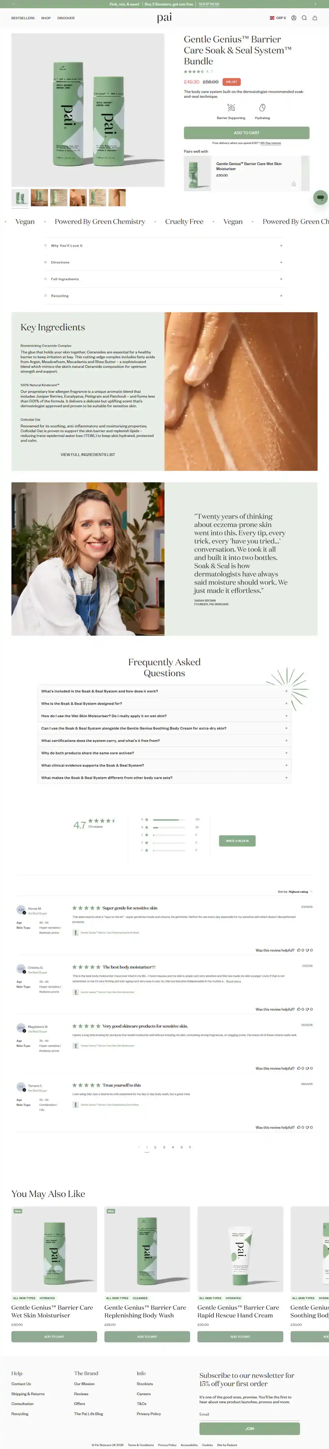 Pai Skincare bundle page page storefront screenshot