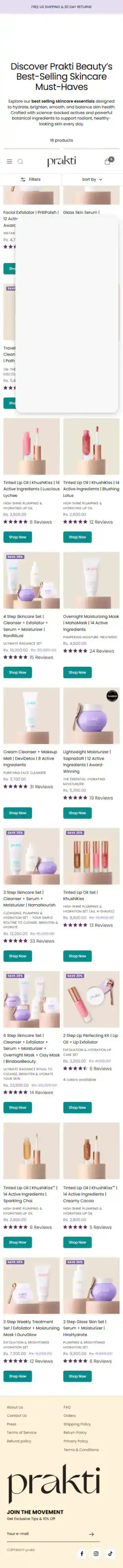 Prakti Beauty Shopify Project | Vivek Codes collection page mobile Shopify storefront capture