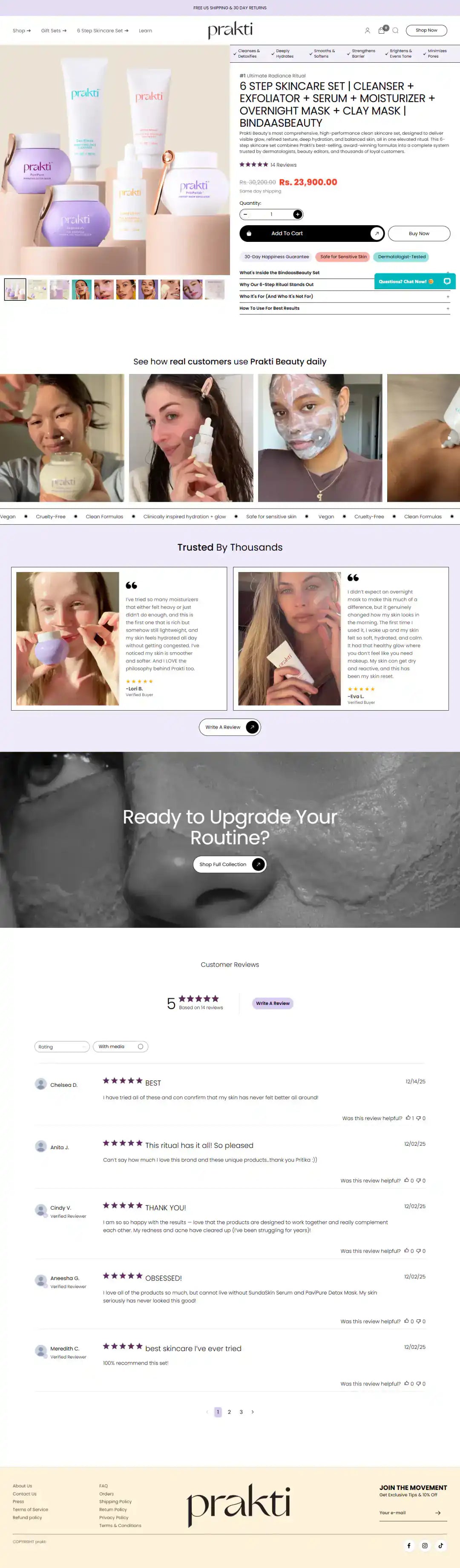 Prakti Beauty Shopify Project | Vivek Codes product page desktop Shopify storefront capture