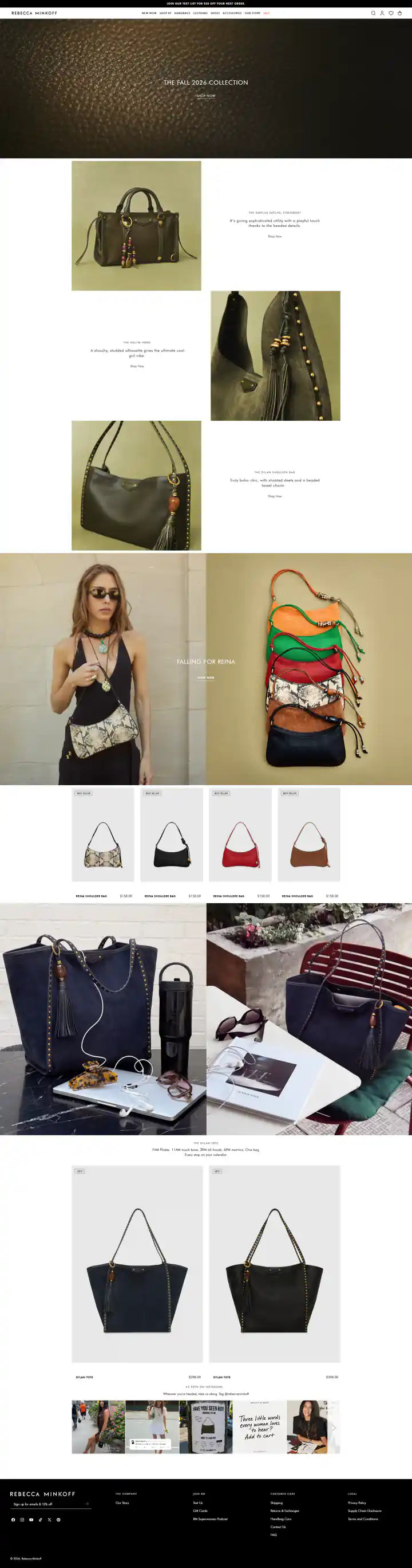 Rebecca Minkoff Shopify Project | Vivek Codes homepage desktop Shopify storefront capture