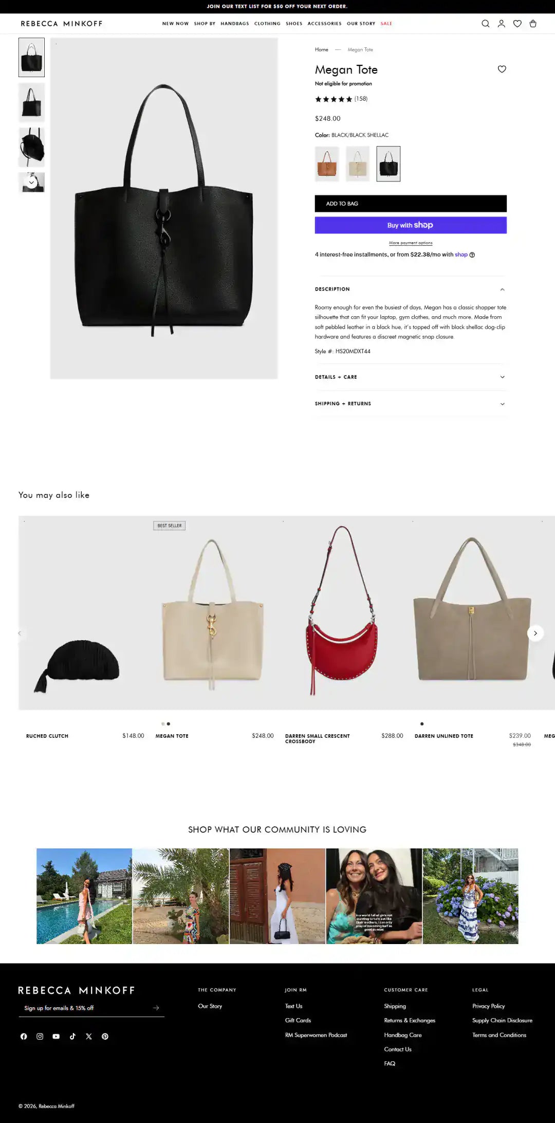 Rebecca Minkoff product page storefront screenshot