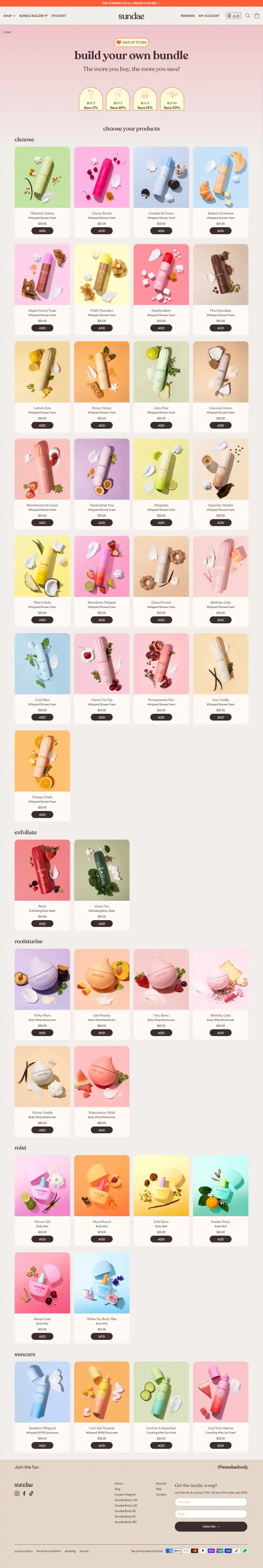 Sundae Body bundle builder page storefront screenshot