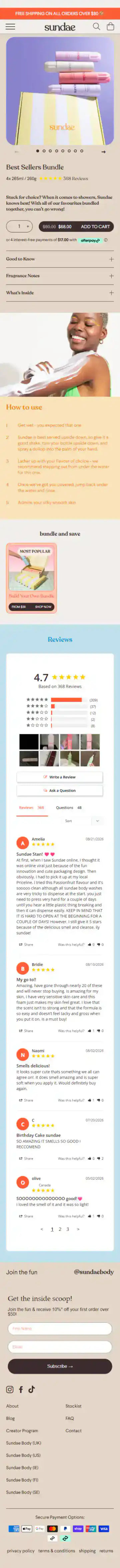Sundae Body Shopify Project | Vivek Codes bundle page mobile Shopify storefront capture