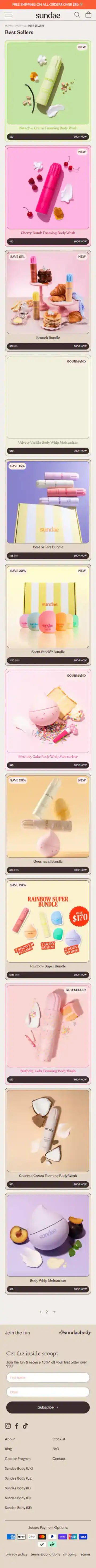 Sundae Body Shopify Project | Vivek Codes collection page mobile Shopify storefront capture