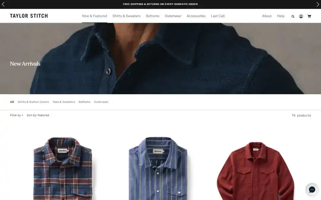 Taylor Stitch collection page storefront screenshot