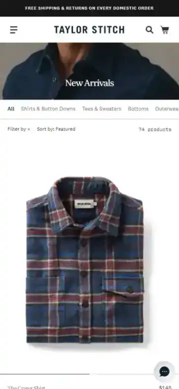 Taylor Stitch Shopify Project | Vivek Codes collection page mobile Shopify storefront capture