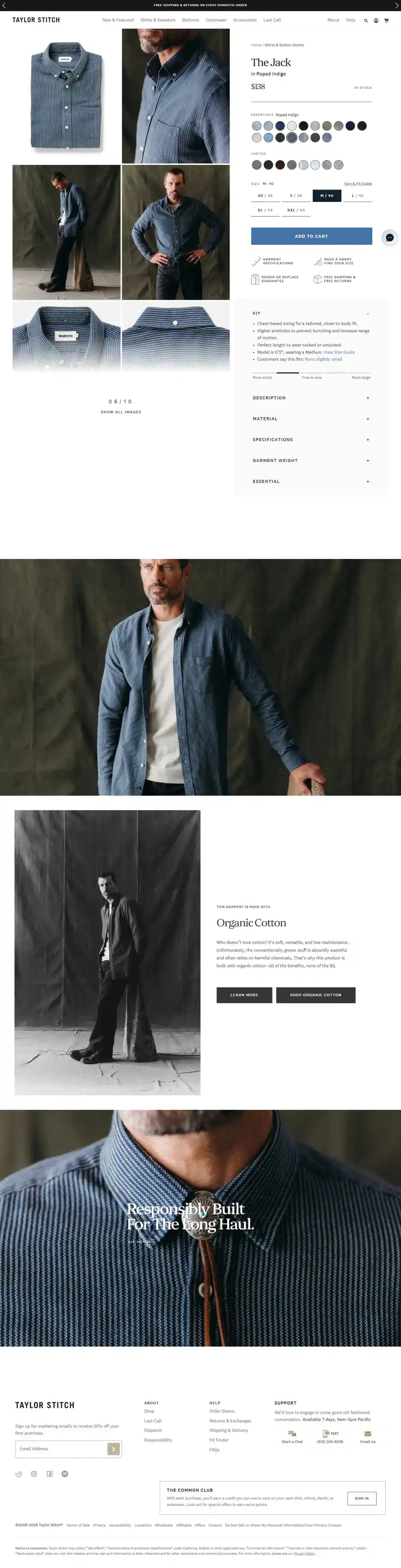 Taylor Stitch product page storefront screenshot