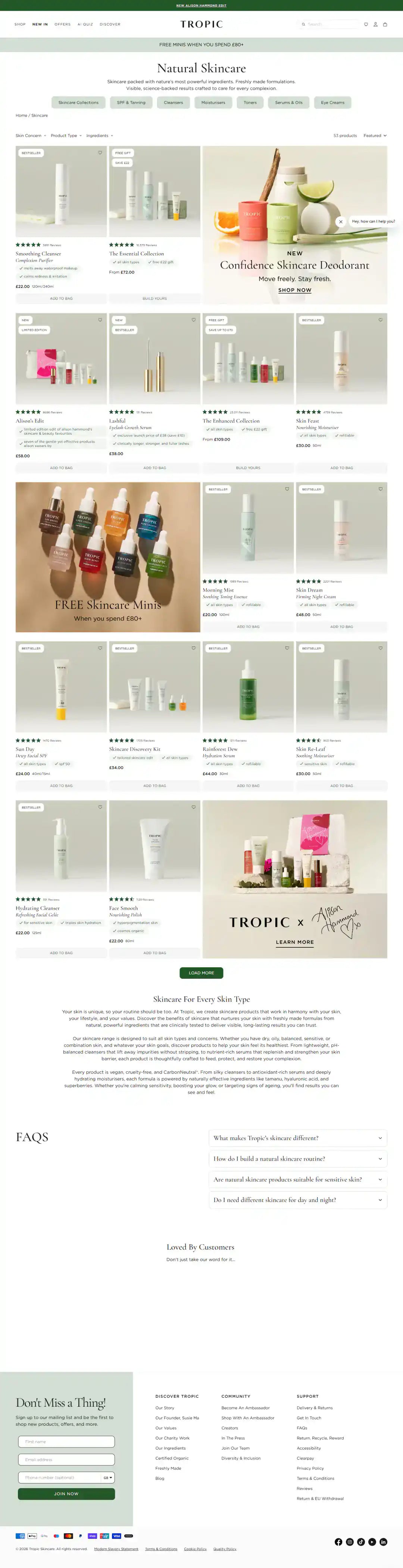 Tropic Skincare Shopify Project | Vivek Codes collection page desktop Shopify storefront capture