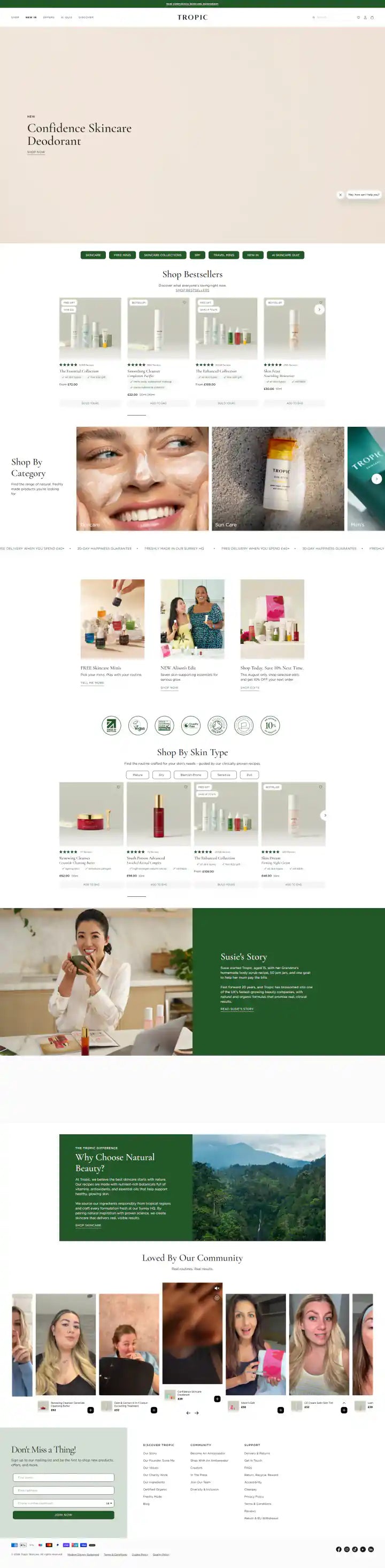 Tropic Skincare Shopify Project | Vivek Codes homepage desktop Shopify storefront capture