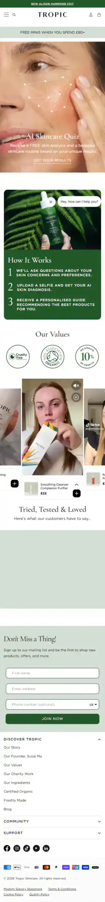 Tropic Skincare Shopify Project | Vivek Codes product finder mobile Shopify storefront capture