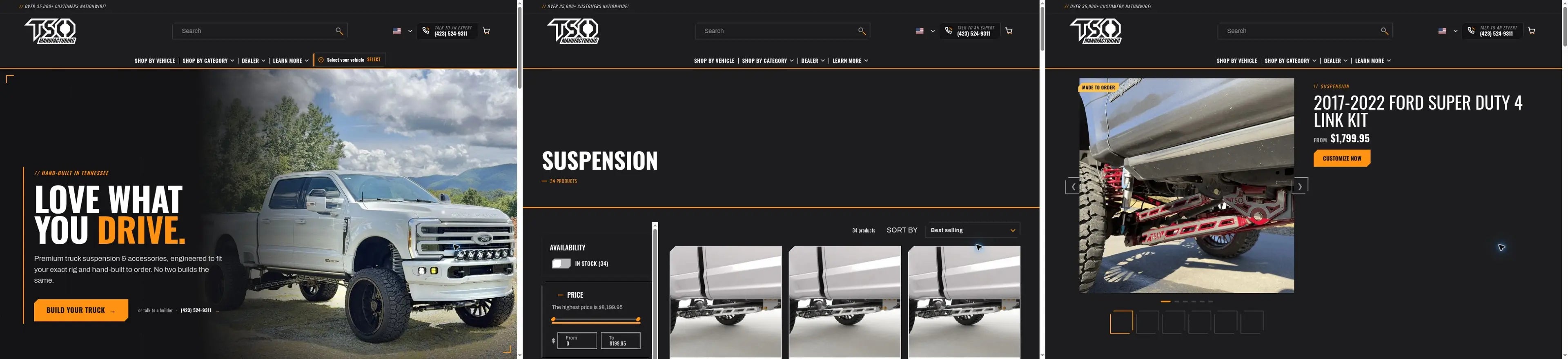 TSO Manufacturing product page storefront screenshot