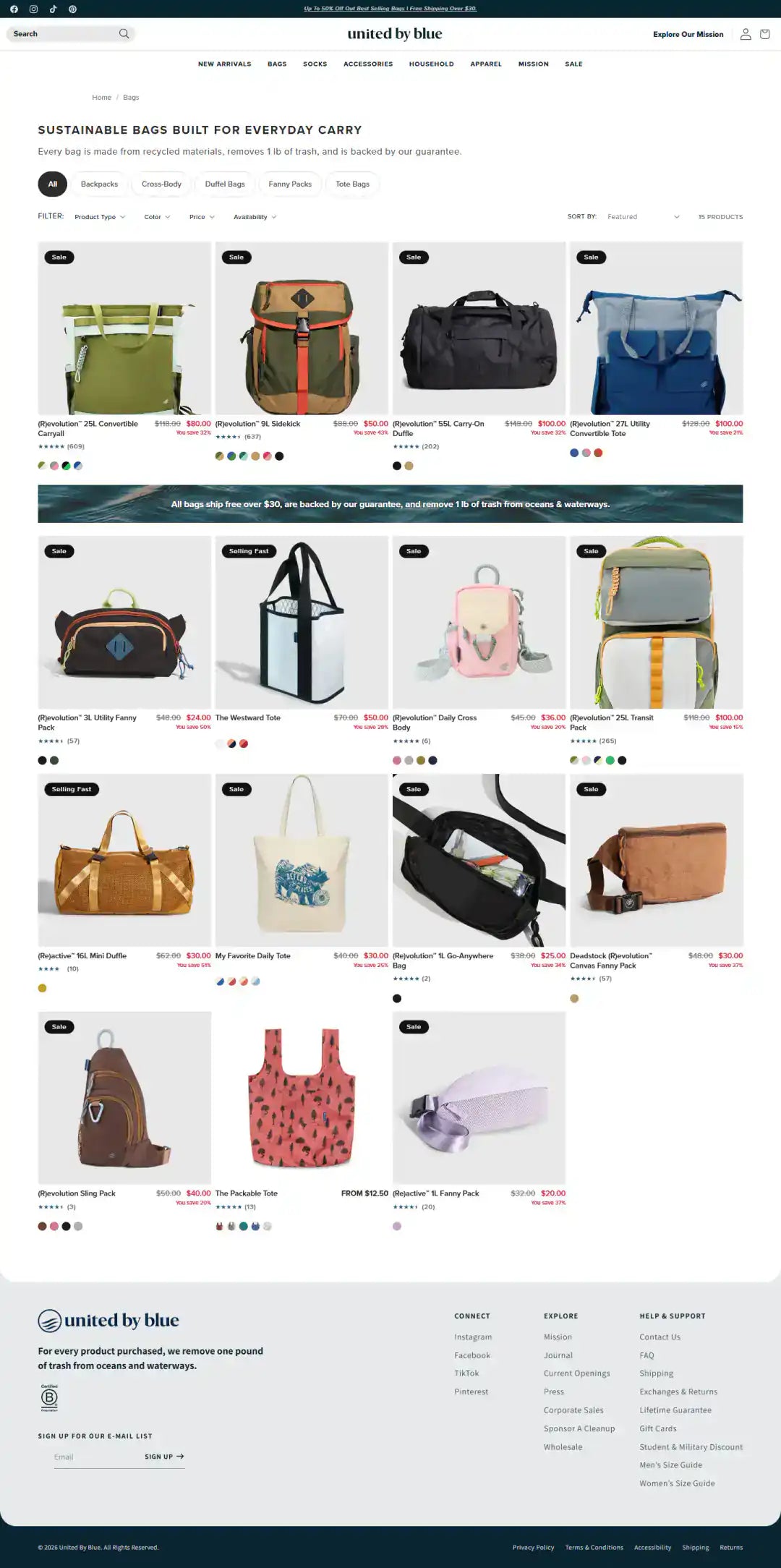 United By Blue Shopify Project | Vivek Codes collection page desktop Shopify storefront capture