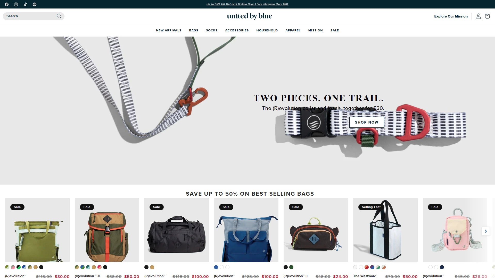 United By Blue homepage Shopify storefront capture