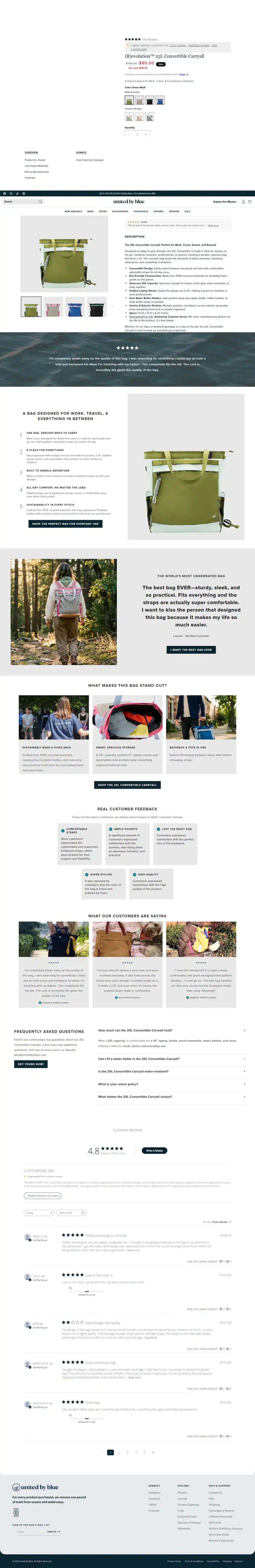 United By Blue product page storefront screenshot
