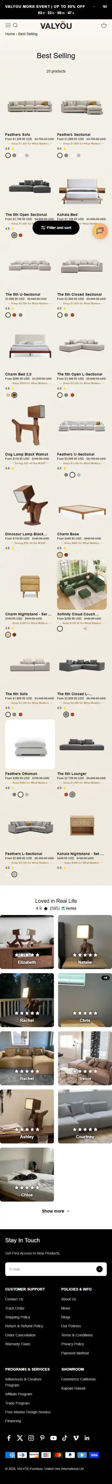 Valyou Furniture Shopify Project | Vivek Codes collection page mobile Shopify storefront capture
